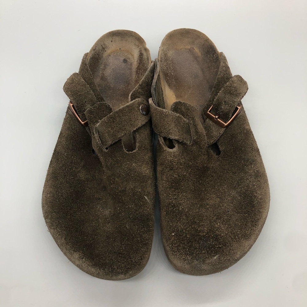 Birkenstock Boston brown suede clogs
